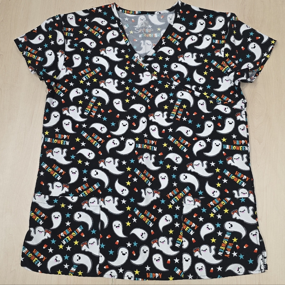 Halloween Ghost Print Women's Top Scrub